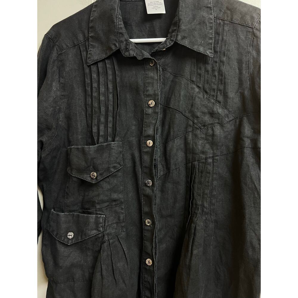 Soft Surroundings Black Washed Linen Button Up Shirt Pleated Medium - Picture 3 of 10